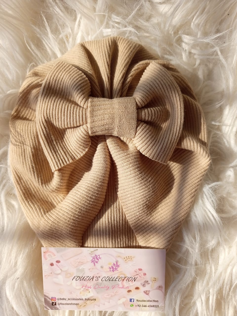 Beige Turban Bow Cap - Basic