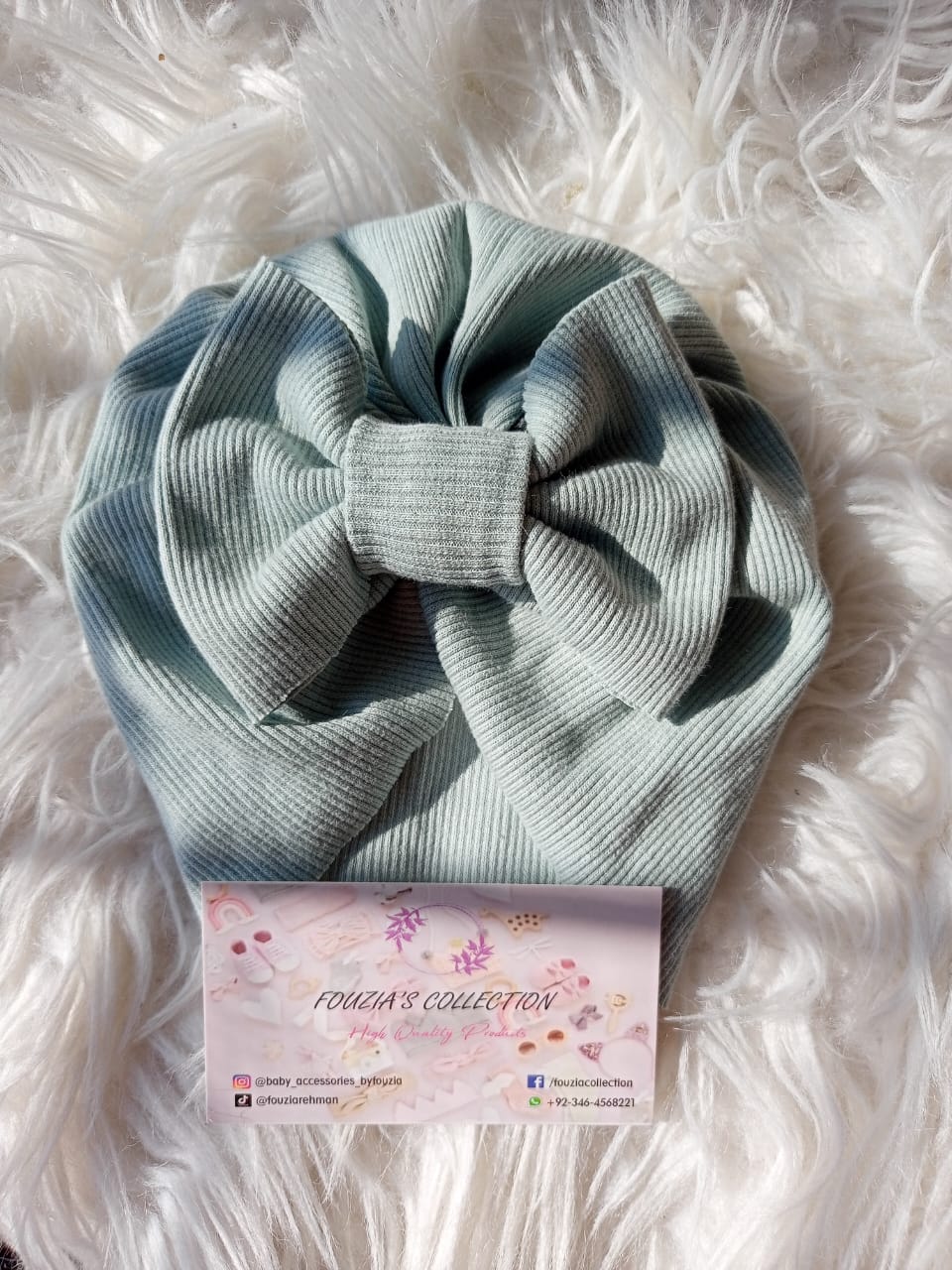 Ice Blue Turban Bow Cap - Basic